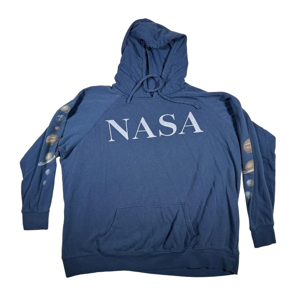 NASA Hoodie Men's Large Blue Graphic Planets Sleeves Pullover‎ Sweatshirt L